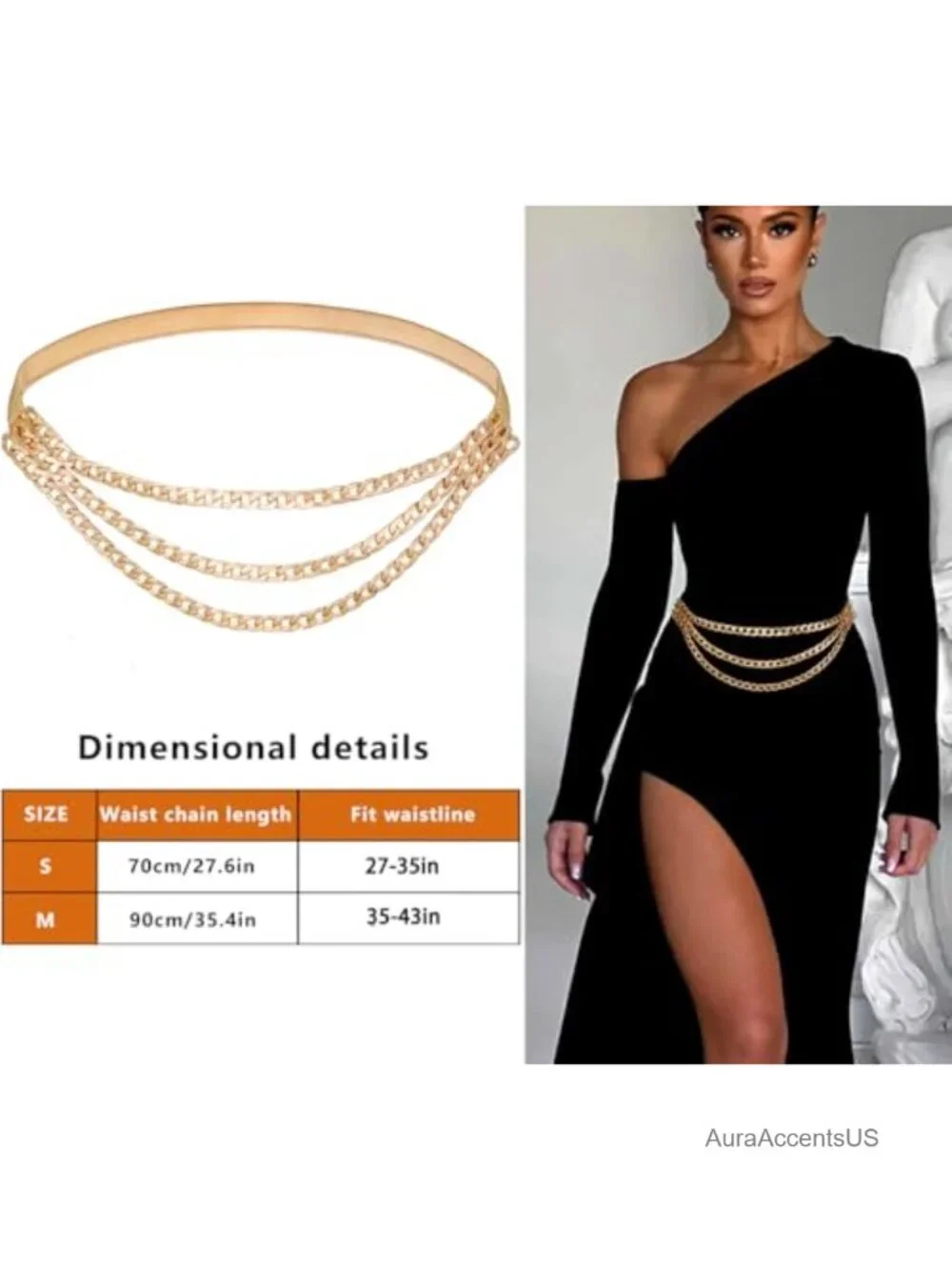 Skinny Stretch Chain Belt Metal Elastic Waist Belt Multilayer Thin Belt for